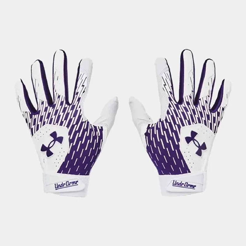 Baseball Glove With Signature Model-Kids' UA Clean Up Batting Gloves, White/Purple