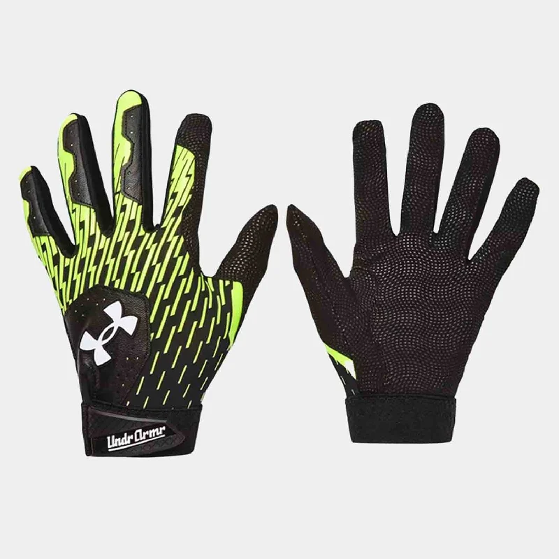 Baseball Glove With Extra Durability-Kids' UA Clean Up Batting Gloves, Black/Hi Vis Yellow