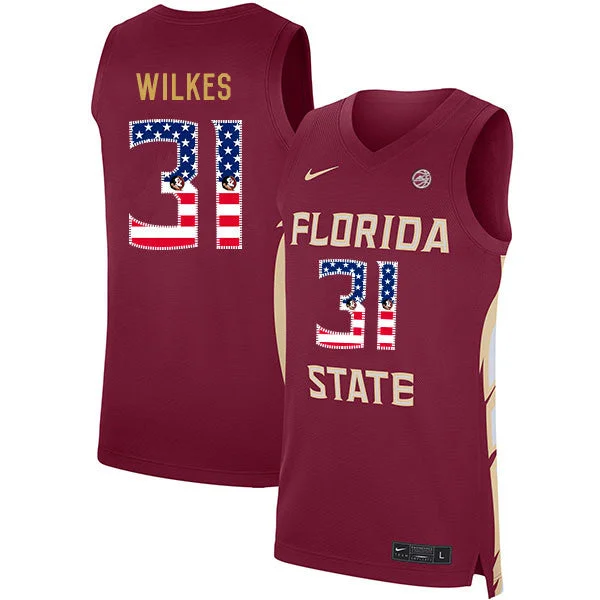 Basketball Jersey For Collectors-Florida State Seminoles 31 Wyatt Wilkes Red USA Flag Basketball College Basketball Jersey