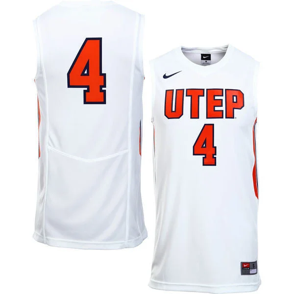 Basketball Jersey For Graduations-Utep Miners #4 White Basketball College Basketball Jersey