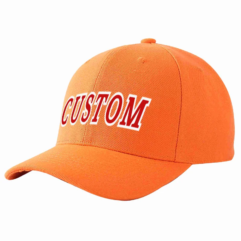 Stretch Fit Baseball Cap-Custom Orange Red-White Curved Eaves Sport Baseball Cap Design for Men/Women/Youth