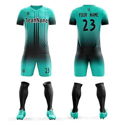 Football Jersey With Abstract Patterns-Custom Teal Black Soft Training Uniform Soccer Sets Jersey