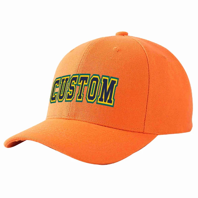 Two-Tone Baseball Cap-Custom Orange Navy-Gold Curved Eaves Sport Baseball Cap Design for Men/Women/Youth