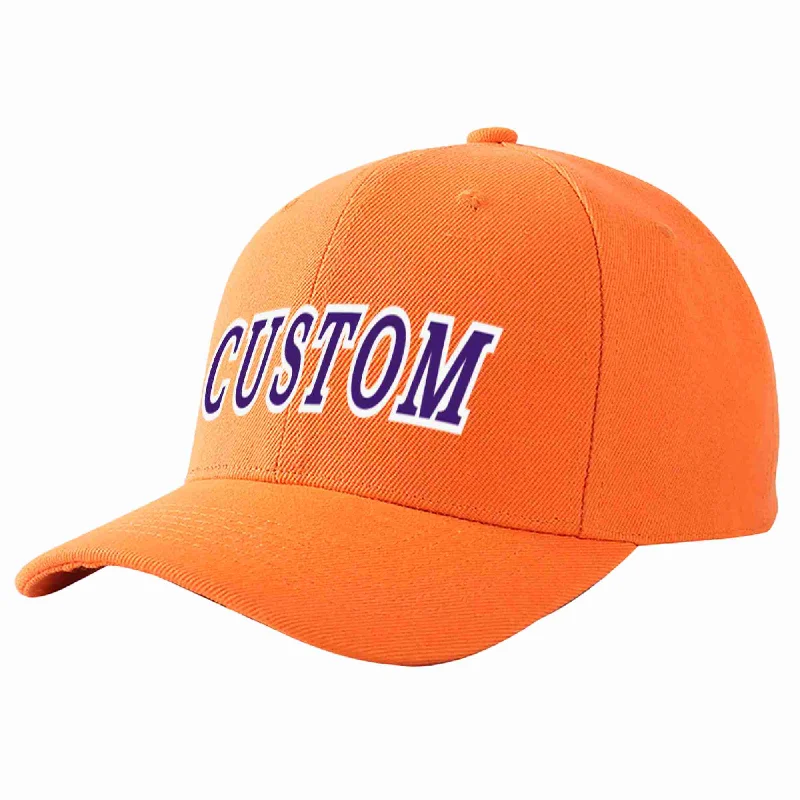 Fitted Baseball Cap-Custom Orange Purple-White Curved Eaves Sport Baseball Cap Design for Men/Women/Youth