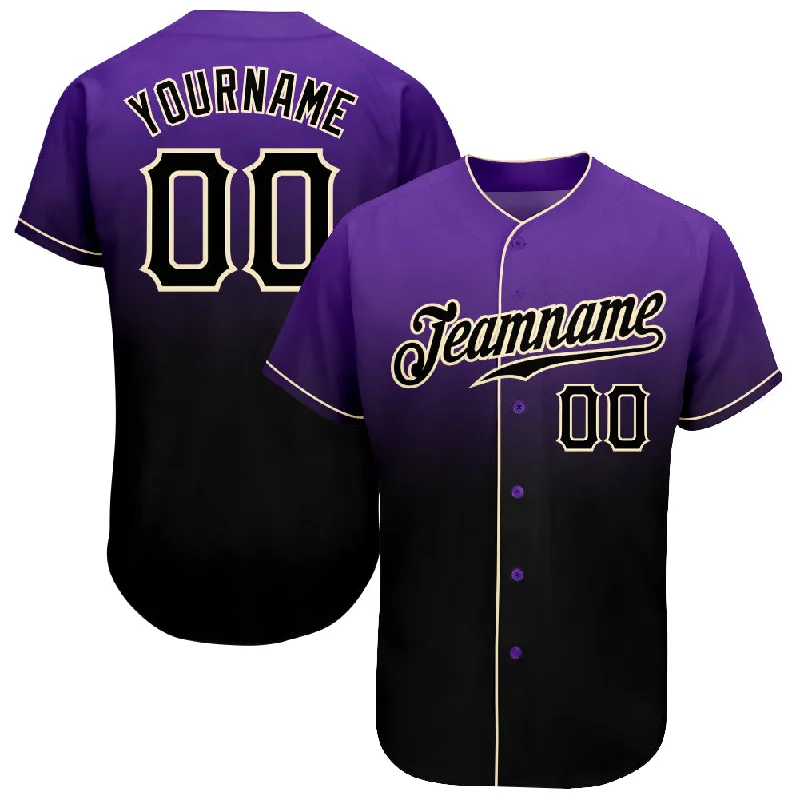 Performance Baseball Jersey-Custom Purple Black-Cream Authentic Fade Fashion Baseball Jersey