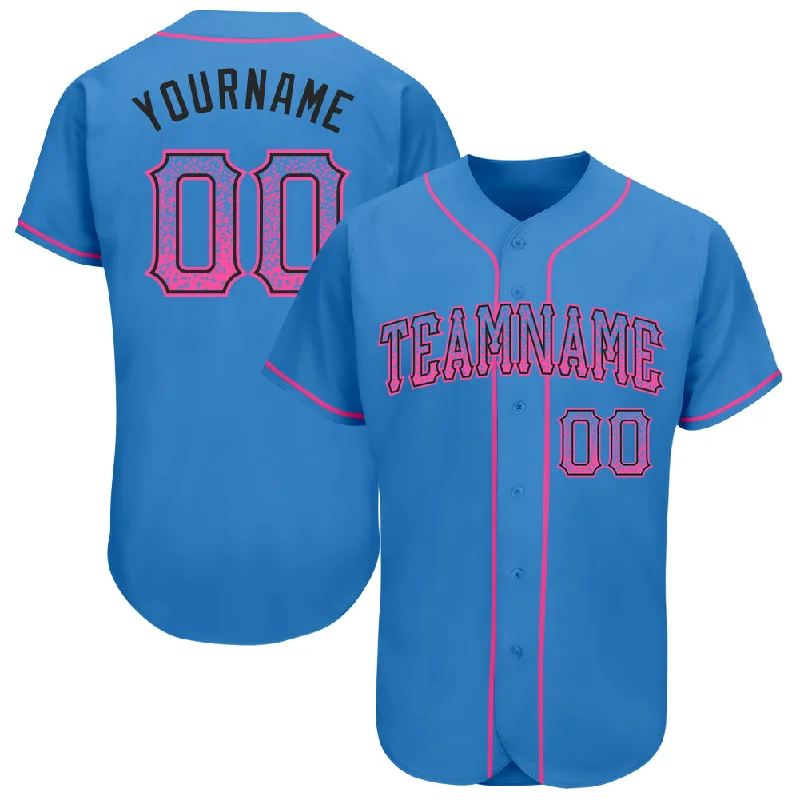 Baseball Jersey With Skulls-Custom Powder Blue Pink-Black Authentic Drift Fashion Baseball Jersey