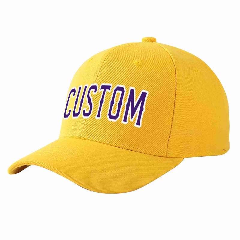 Baseball Cap With Hidden Pocket-Custom Gold Purple-White Curved Eaves Sport Baseball Cap Design for Men/Women/Youth