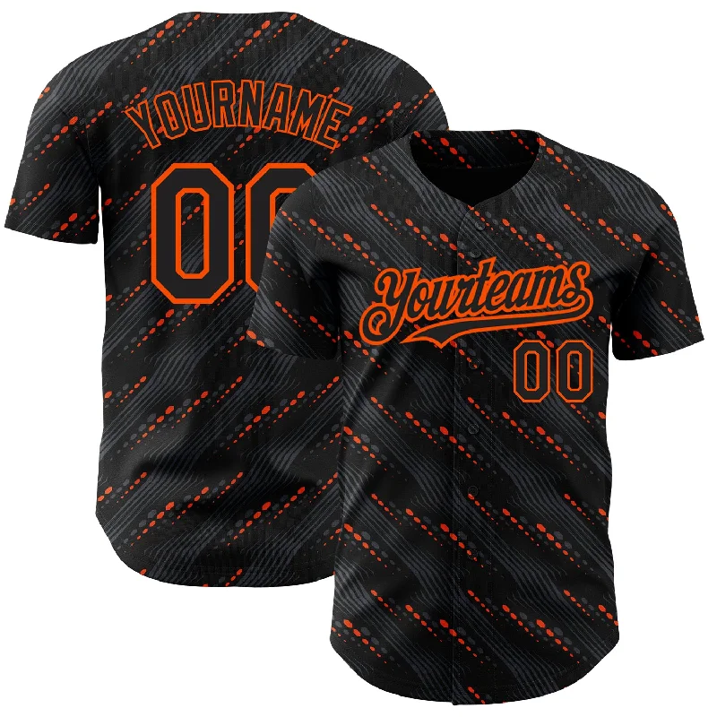 Baseball Jersey With Hood-Custom Black Orange 3D Pattern Design Slant Lines Authentic Baseball Jersey