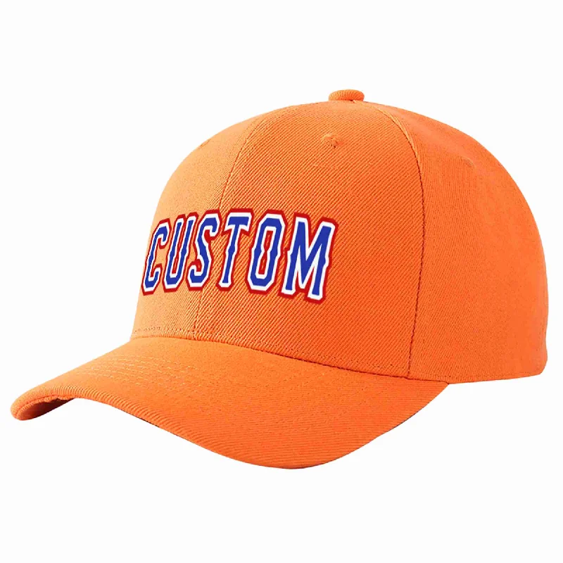 Exclusive Baseball Cap-Custom Orange Royal-White Curved Eaves Sport Baseball Cap Design for Men/Women/Youth