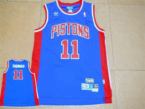 Basketball Jersey With Holographic Elements-Pistons 11 Isiah Thomas Blue Hardwood Classics Basketball Jersey