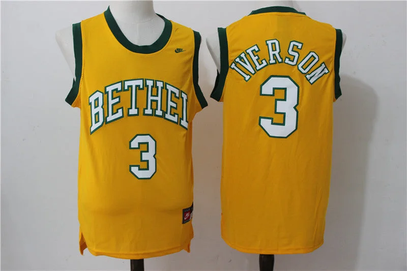 Game Day Basketball Jersey-Bethel High School 3 Allen Iverson Gold All Stitched Basketball Jersey