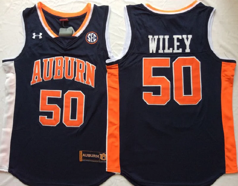 NBA Basketball Jersey-Auburn Tigers 50 Austin Wiley Navy College Basketball Basketball Jersey