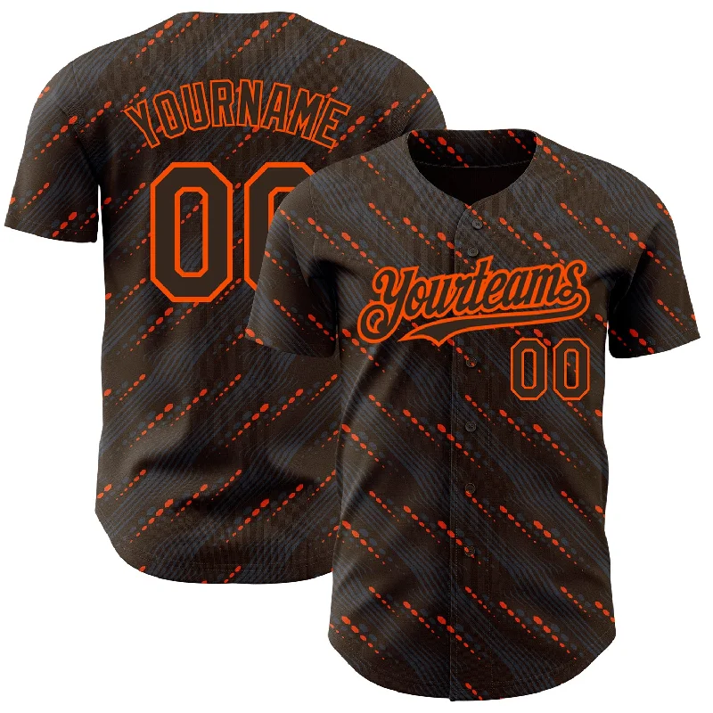 V-Neck Baseball Jersey-Custom Brown Orange 3D Pattern Design Slant Lines Authentic Baseball Jersey