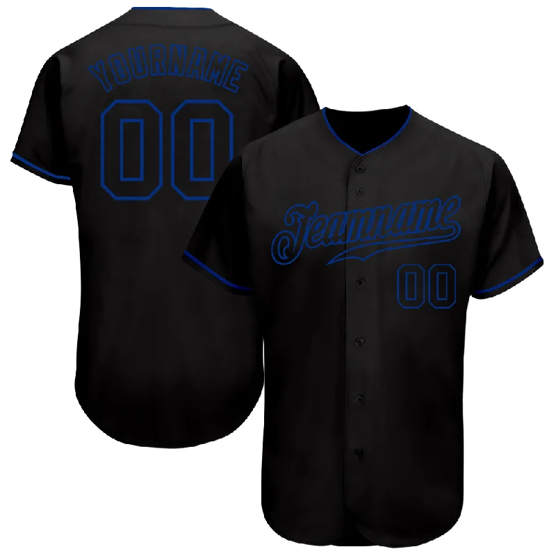 Baseball Jersey With Cartoonish Artwork-Custom Black Black-Royal Authentic Baseball Jersey