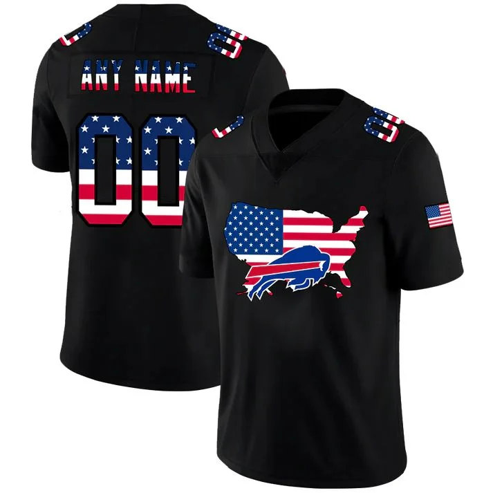 Football Jersey With Name-Custom B.Bills Football Black Limited Fashion Flag Stitched Jersey Football Jerseys