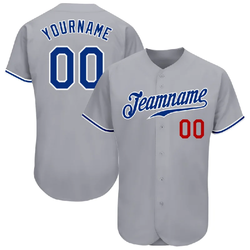 Baseball Jersey With Movie-Inspired Graphics-Custom Gray Royal-Red Authentic Baseball Jersey