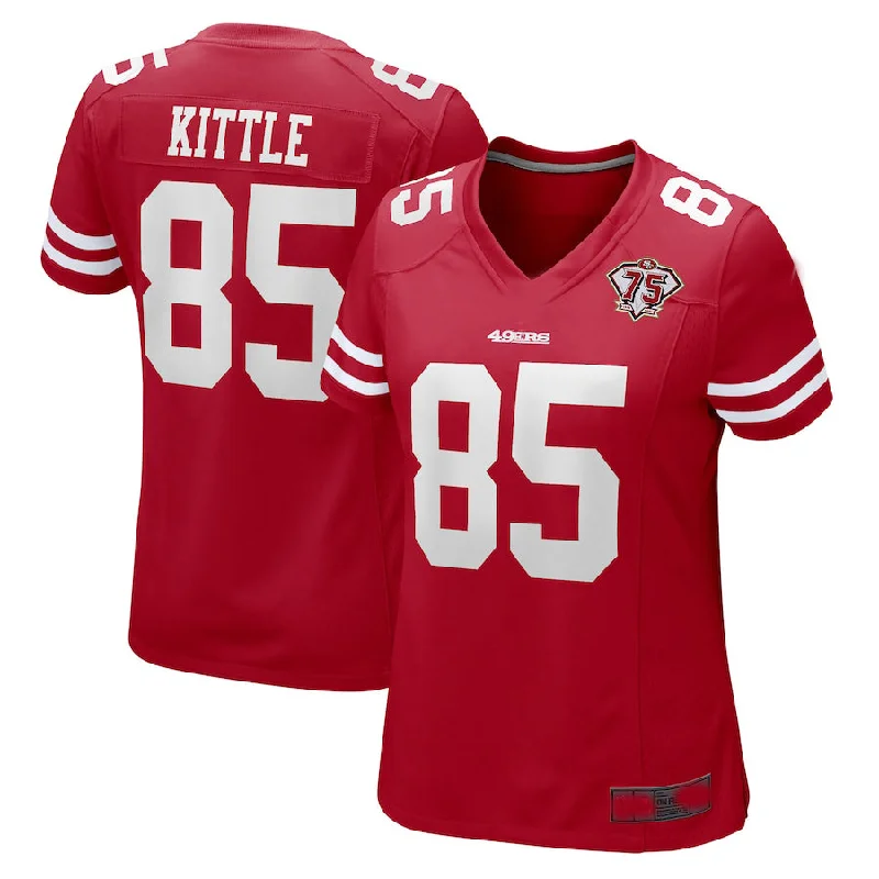 Football Jersey For Graduations-SF.49ers #85 George Kittle Scarlet 75th Anniversary Game Player Jersey Football Jerseys