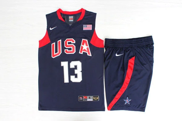 Basketball Jersey With Flames-Team USA Basketball 13 Chris Paul Navy Stitched Basketball Jersey(With Shorts)