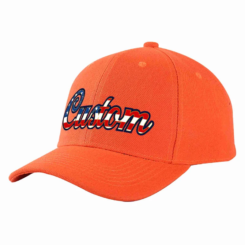 Stretch Fit Baseball Cap-Custom Tangerine Vintage USA Flag-Gold Curved Eaves Sport Baseball Cap Design for Men/Women/Youth