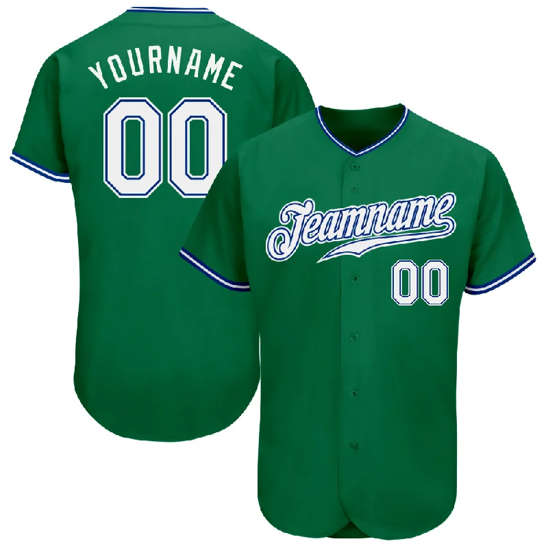 Baseball Jersey With Sweat-Resistant Fabric-Custom Kelly Green White-Royal Authentic Baseball Jersey