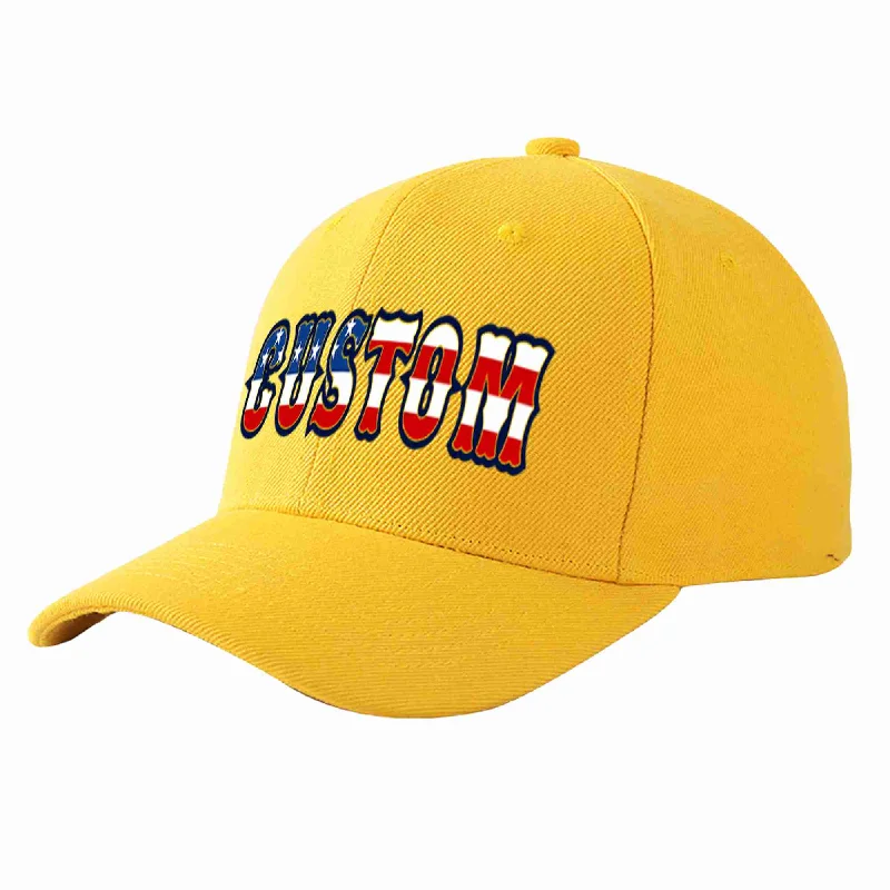 Stretch Fit Baseball Cap-Custom Gold Vintage USA Flag-Gold Curved Eaves Sport Baseball Cap Design for Men/Women/Youth