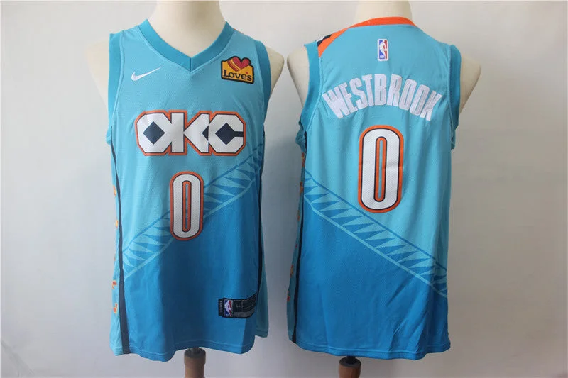 Basketball Jersey For Tournaments-Thunder 0 Russell Westbrook Turquoise City Edition Swingman Basketball Jersey