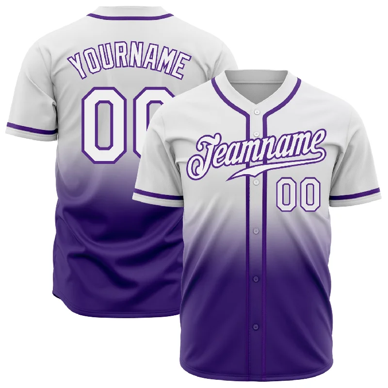 Baseball Jersey With Easy-Care Fabric-Custom White White-Purple Authentic Fade Fashion Baseball Jersey