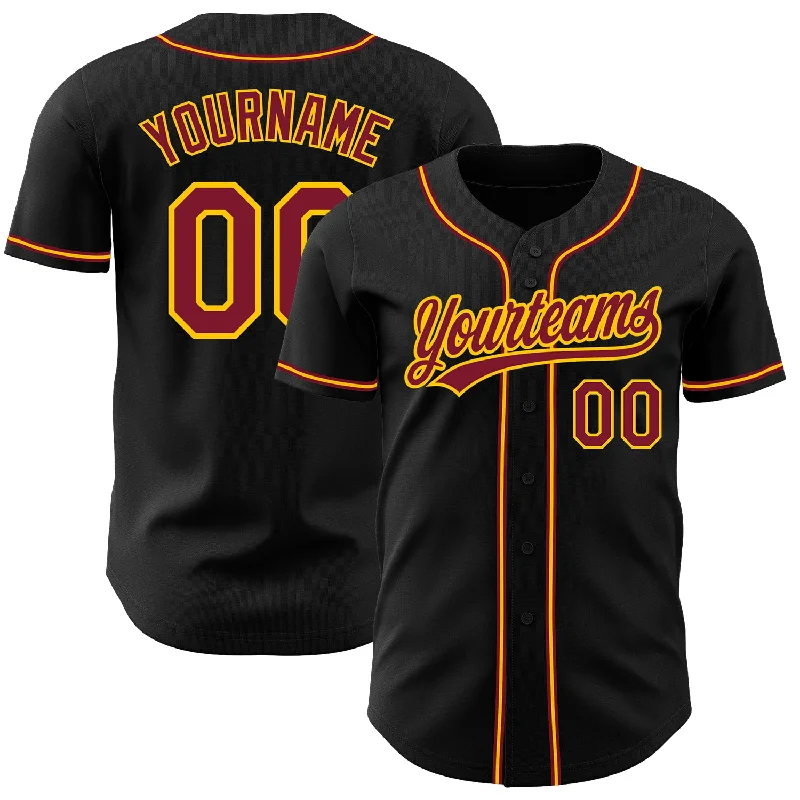 Baseball Jersey For Birthdays-Custom Black Crimson-Gold Authentic Baseball Jersey