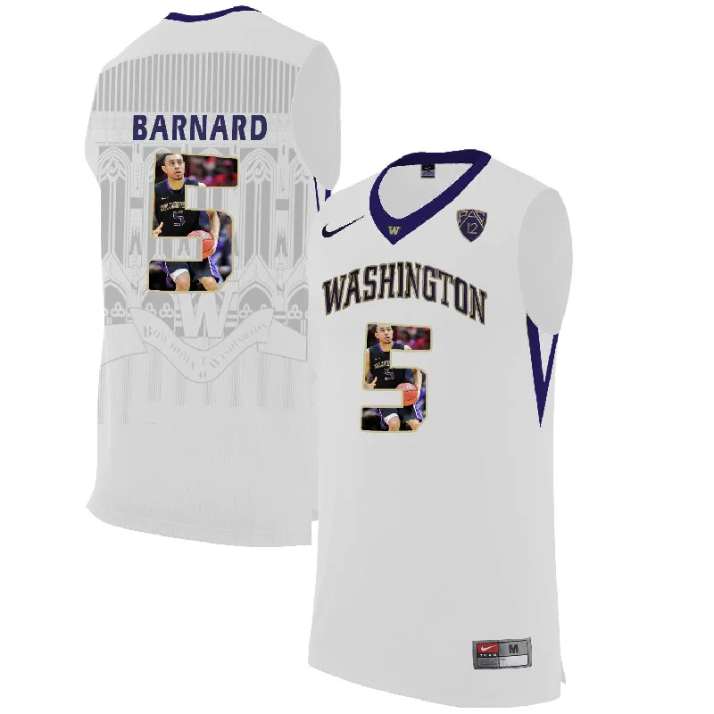 Basketball Jersey With Monochrome Look-Washington Huskies 5 Quin Barnard White With Portait College Basketball Basketball Jersey