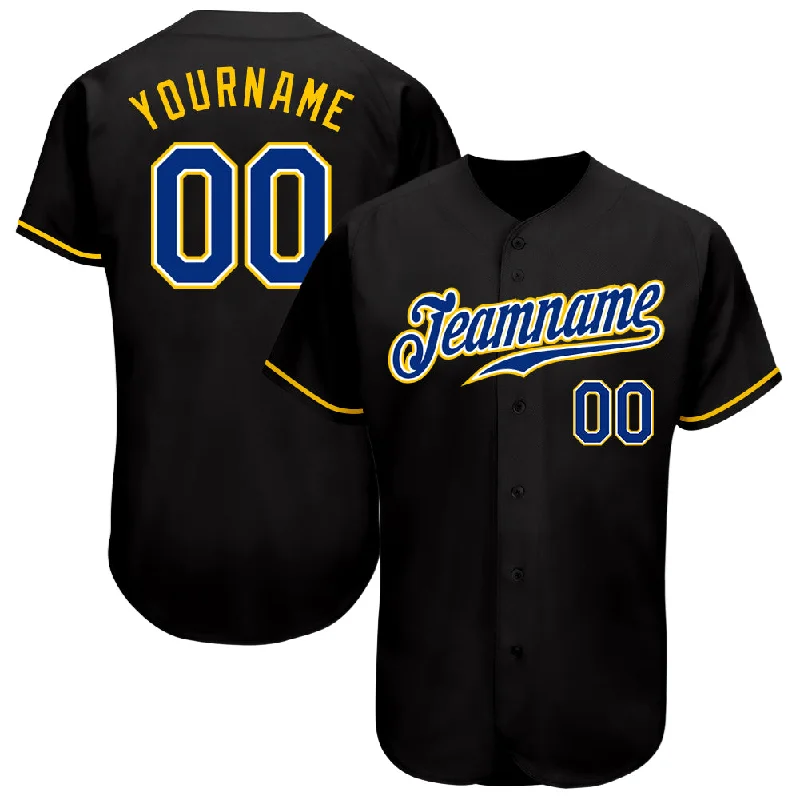 Baseball Jersey With Bright Neon Colors-Custom Black Royal-Gold Authentic Baseball Jersey