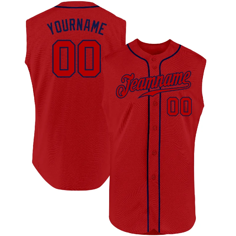 Baseball Jersey With Embroidered Patch-Custom Red Red-Navy Authentic Sleeveless Baseball Jersey