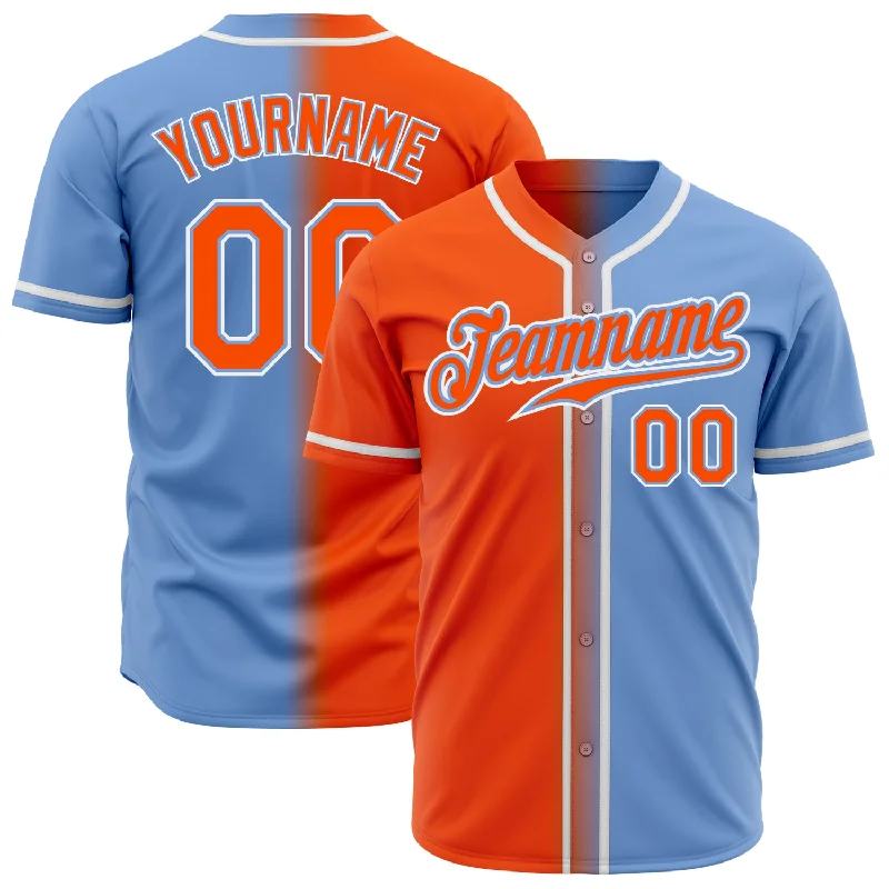 Baseball Jersey With Organic Cotton-Custom Light Blue Orange-White Authentic Gradient Fashion Baseball Jersey