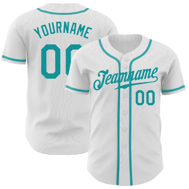 Baseball Jersey For Thanksgiving-Custom White Teal Authentic Baseball Jersey