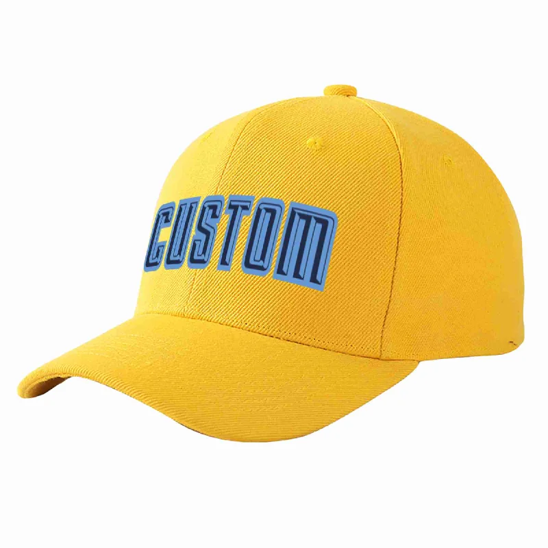 Sustainable Baseball Cap-Custom Gold Navy-Light Blue Curved Eaves Sport Baseball Cap Design for Men/Women/Youth