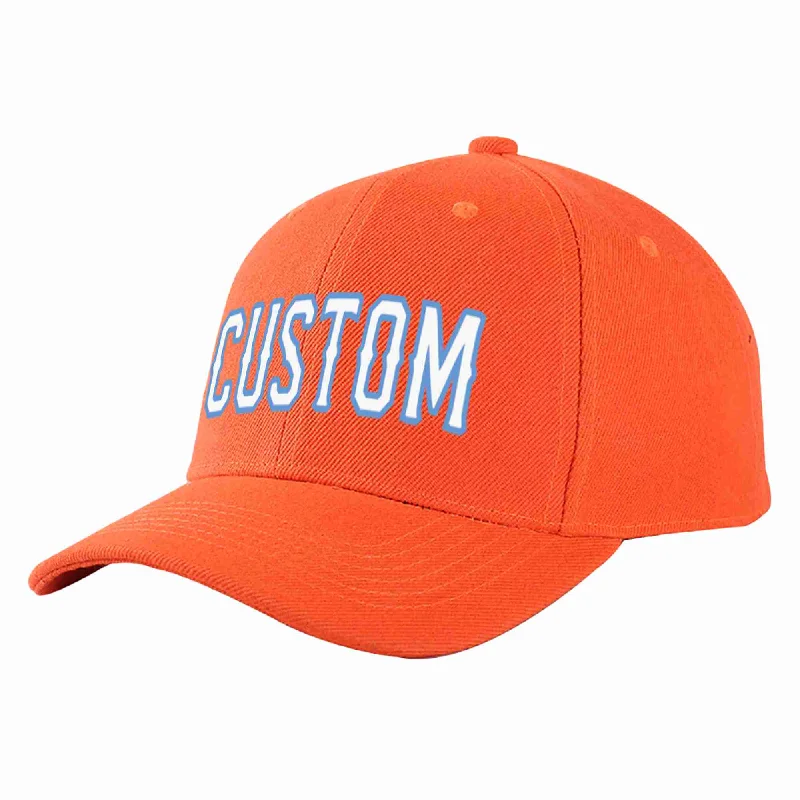 Minimalist Baseball Cap-Custom Tangerine White-Light Blue Curved Eaves Sport Baseball Cap Design for Men/Women/Youth