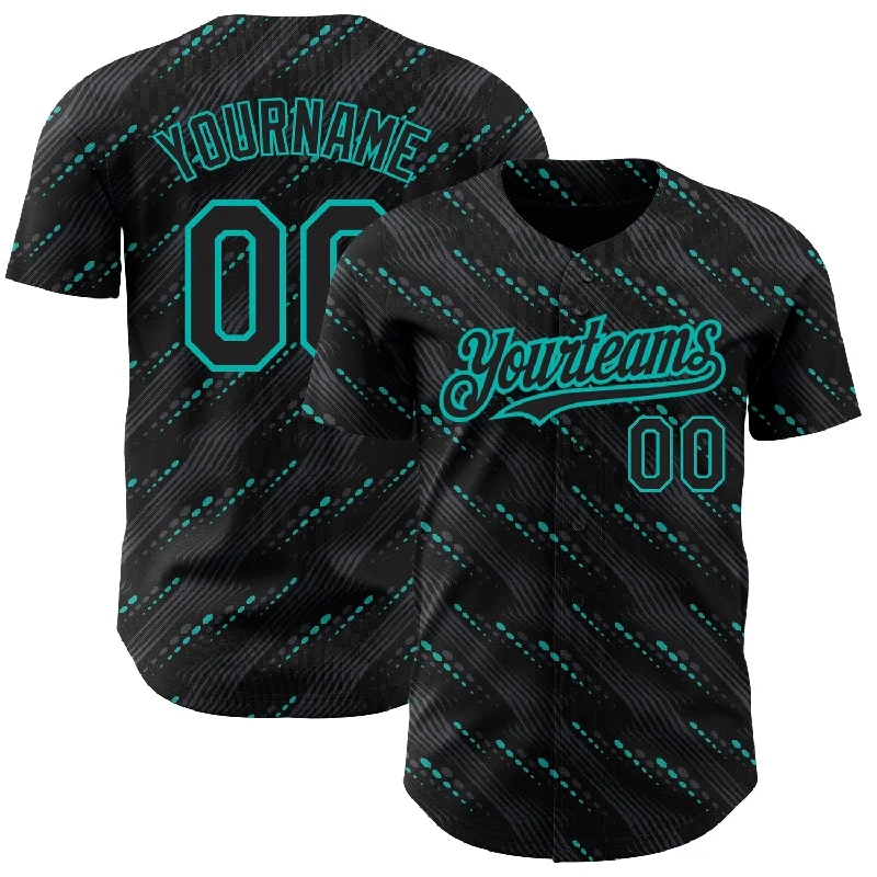 Baseball Jersey With Camo Print-Custom Black Aqua 3D Pattern Design Slant Lines Authentic Baseball Jersey