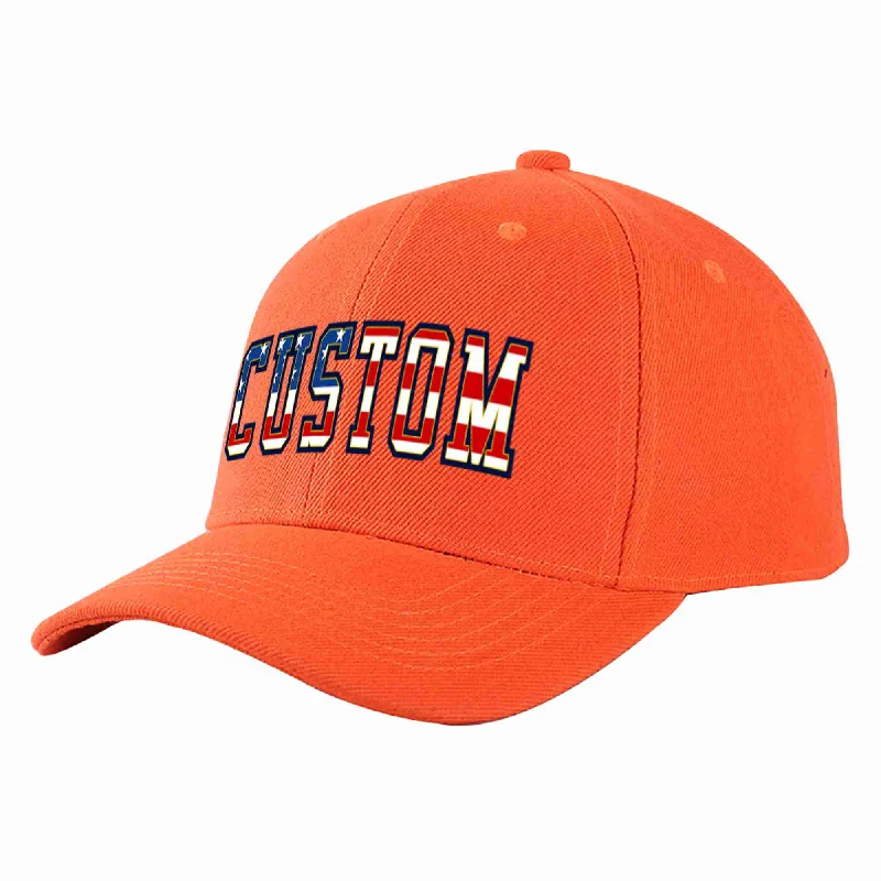 Handmade Baseball Cap-Custom Tangerine Vintage USA Flag-Gold Curved Eaves Sport Baseball Cap Design for Men/Women/Youth