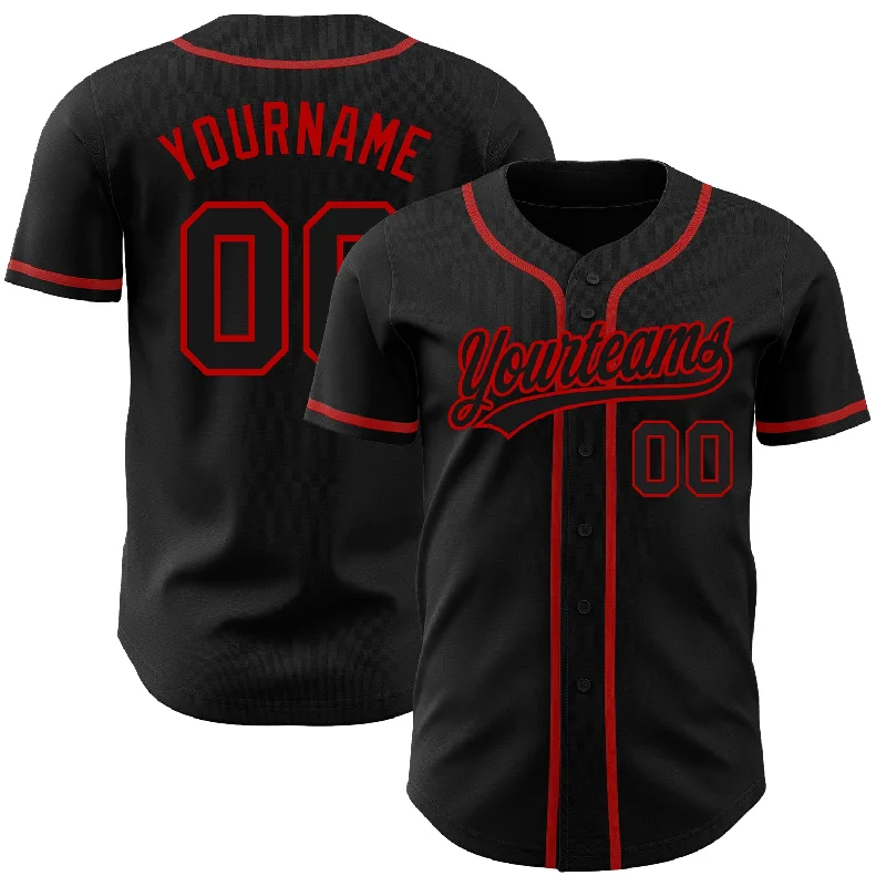 Baseball Jersey For Halloween-Custom Black Black-Red Authentic Baseball Jersey