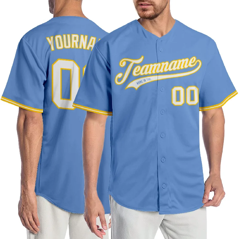 Baseball Jersey With Earthy Tones-Custom Light Blue White-Gold Authentic Baseball Jersey