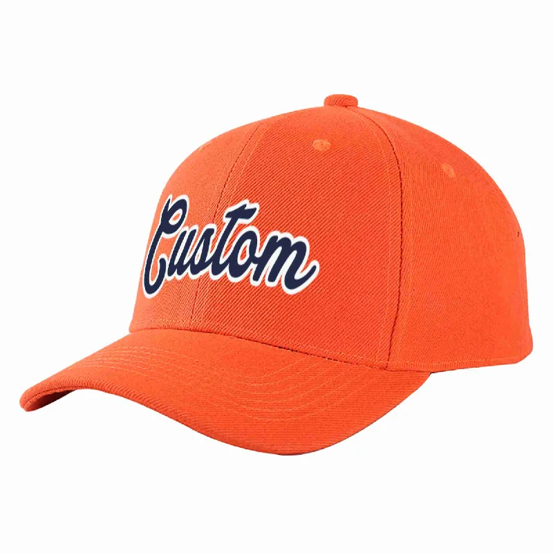 Personalized Baseball Cap-Custom Tangerine Navy-White Curved Eaves Sport Baseball Cap Design for Men/Women/Youth