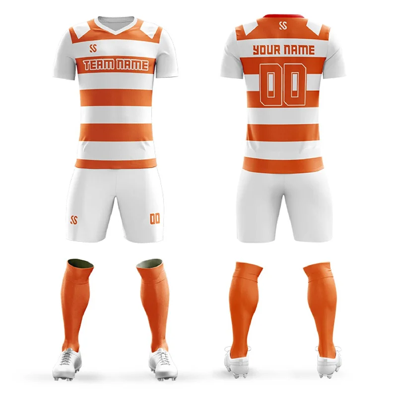 Football Jersey With Stylish Edge-Custom Orange Casual Printing Sportswear Soccer Sets Jersey