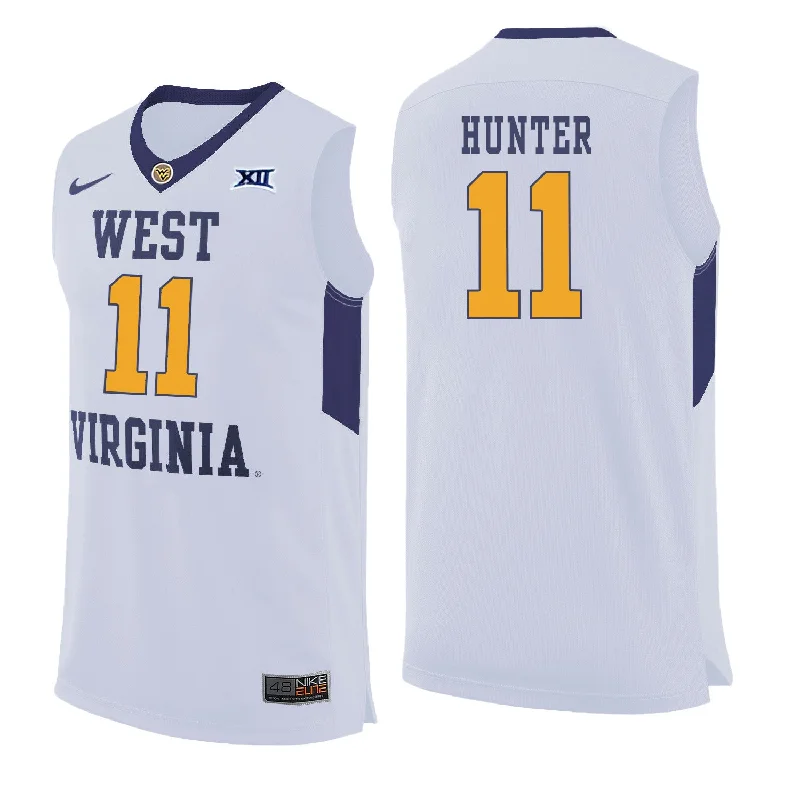 Basketball Jersey With Camouflage-West Virginia Mountaineers 11 D'Angelo Hunter White College Basketball Basketball Jersey