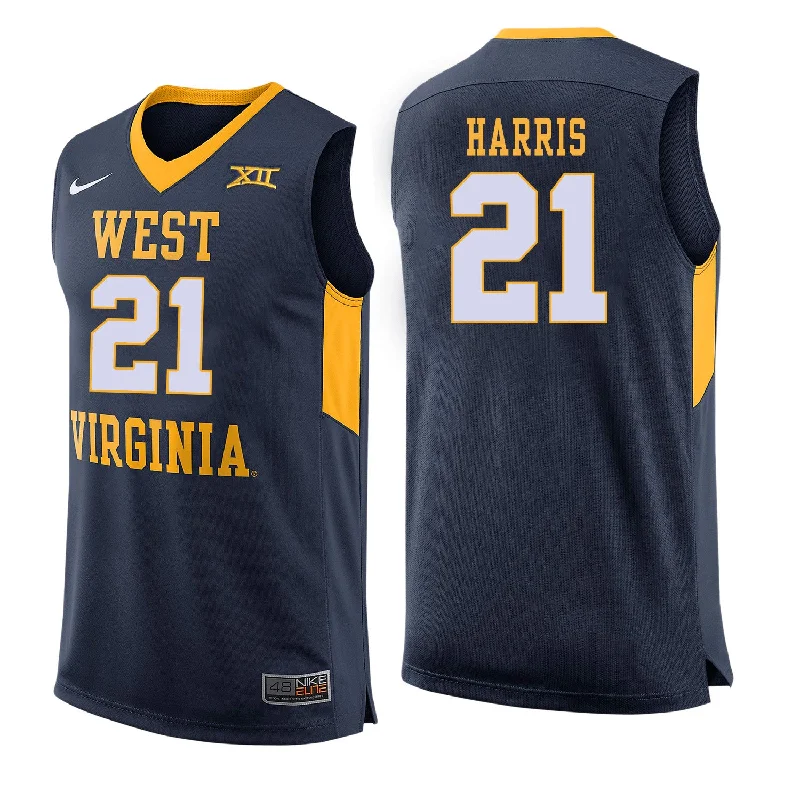 Basketball Jersey For Practice-West Virginia Mountaineers 21 Wesley Harris Navy College Basketball Basketball Jersey