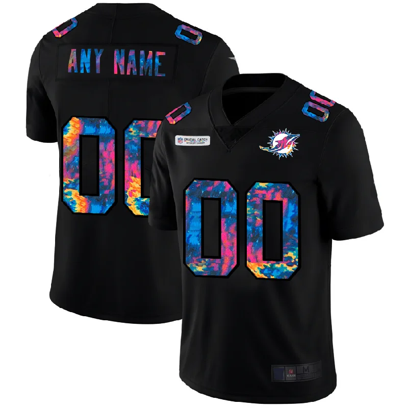 Football Jersey With Stripes-Custom M.Dolphins Multi-Color Black 2020 Crucial Catch Vapor Untouchable Limited Jersey American Stitched Football Jerseys