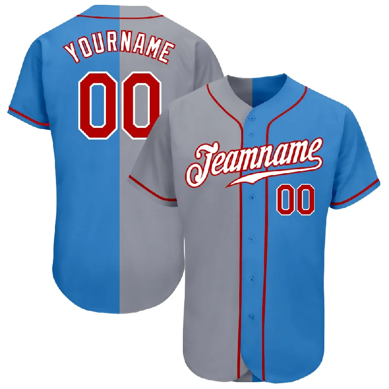 Baseball Jersey With Custom Design-Custom Powder Blue Red-Gray Authentic Split Fashion Baseball Jersey