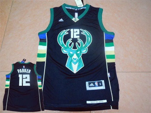 Sublimated Basketball Jersey-Bucks 12 Jabari Parker Black Swingman Basketball Jersey