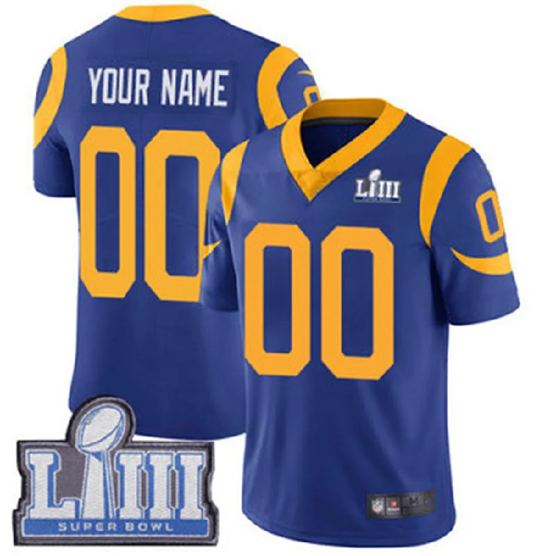 V-Neck Football Jersey-Custom LA.Rams Vapor Untouchable Super Bowl LIII Bound Limited Royal Blue Alternate Jersey American Stitched Football Jerseys