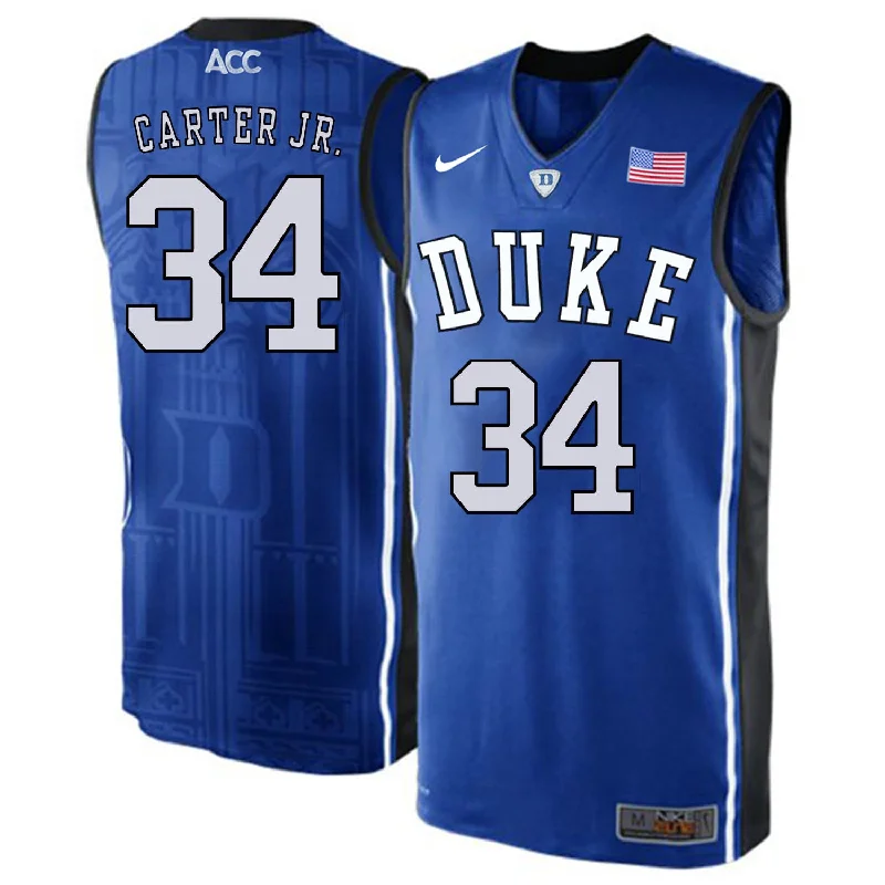 Breathable Basketball Jersey-Duke Blue Devils 34 Wendell Carter Jr. Blue College Basketball Basketball Jersey