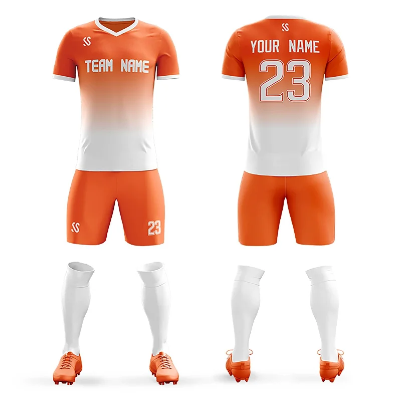 Football Jersey With Artistic Prints-Custom Orange White Casual Printing Sportswear Soccer Sets Jersey