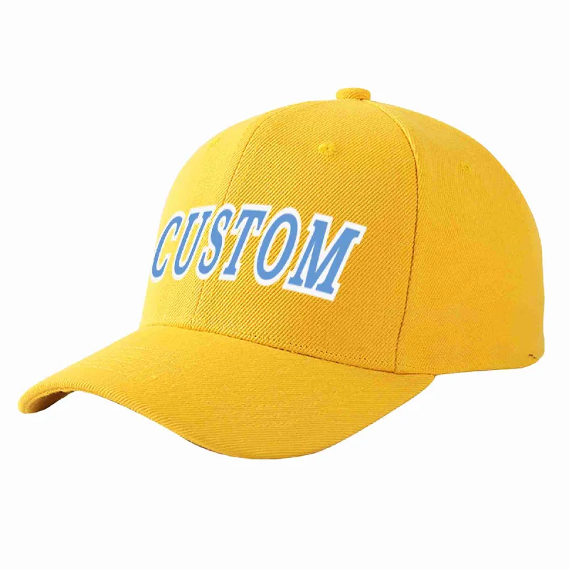 American Flag Baseball Cap-Custom Gold Light Blue-White Curved Eaves Sport Baseball Cap Design for Men/Women/Youth